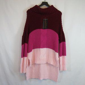 Makadamia Red Pink Chunky Knit Cowl Neck Pullover Sweater Red Pink NEW